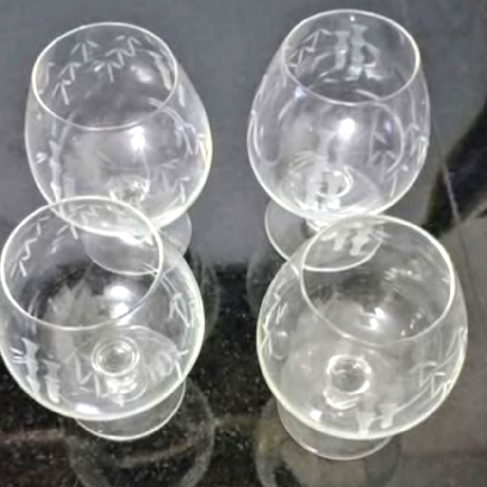 Vintage Noritake Etched Bamboo Glass Brandy Snifters Set of 4